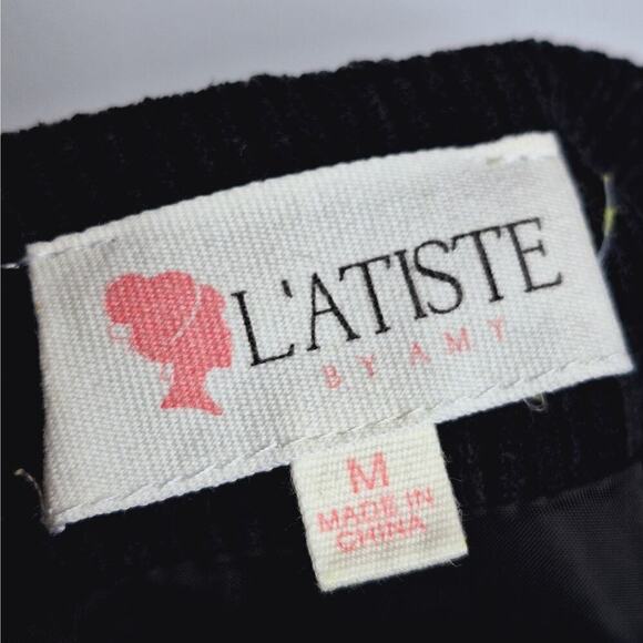 L'Atiste Embroidered Corduroy Mini Skirt Medium Wide Wale Whimsygoth Boho - Picture 4 of 10